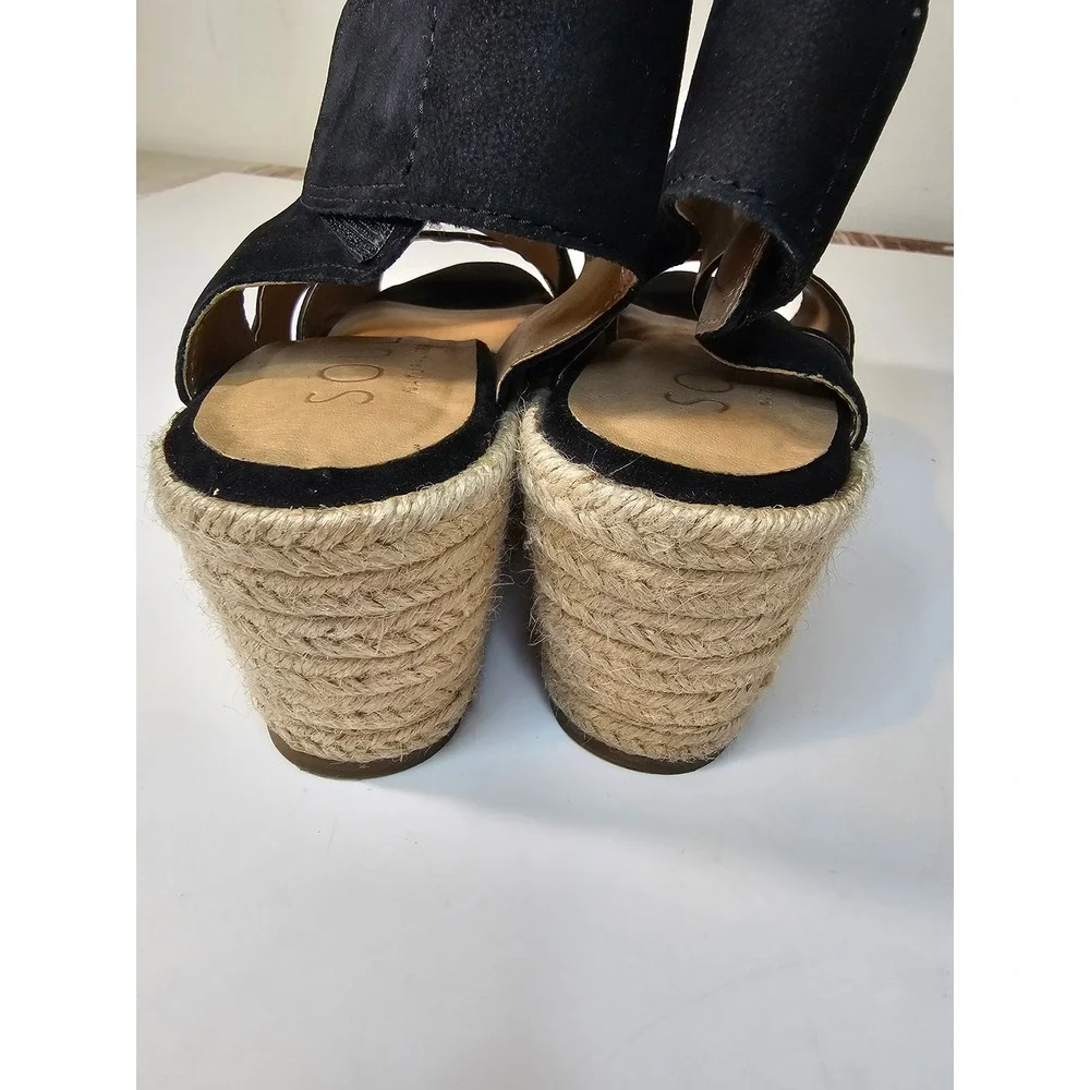 Soul Naturalizer Oshay Black Leather Espadrille Wedge Sandals Womens 7M